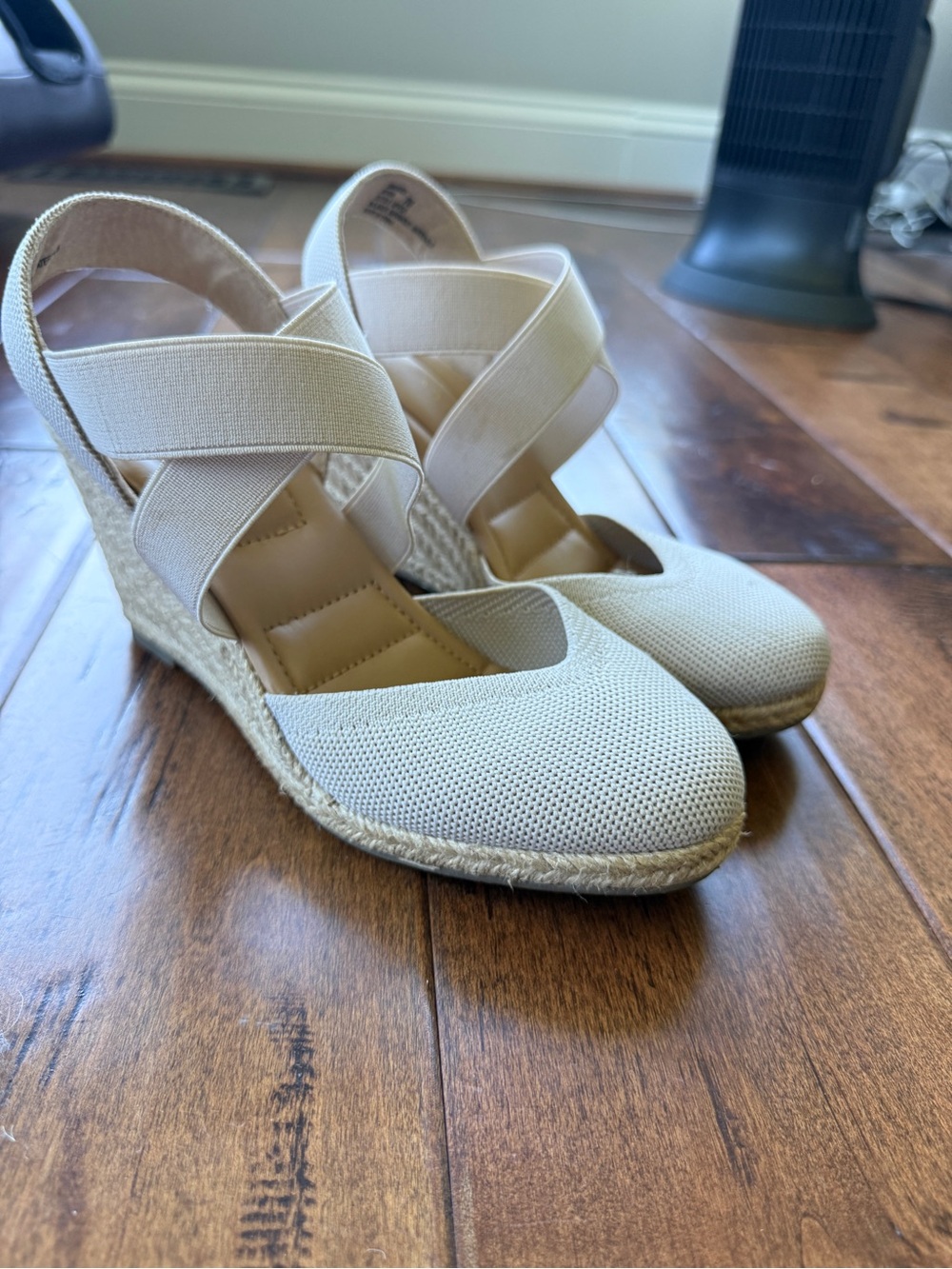Kelly & Katie Cream Espadrille Wedge Sandals with Cross Straps